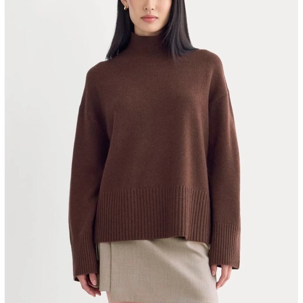 Everlane The Boxy Turtleneck in Cashmere Dark Mahogany Size Large NWT